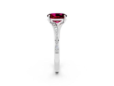 Platinum Oval Cut Garnet Solitaire Ring with Pavé Band and Prong Setting_14