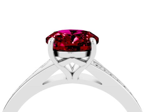 Platinum Oval Cut Garnet Solitaire Ring with Pavé Band and Prong Setting_16
