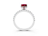 Platinum Oval Cut Garnet Solitaire Ring with Round  Pavé Band and Four-Prong Setting_39