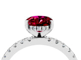 Platinum Oval Cut Garnet Solitaire Ring with Round  Pavé Band and Four-Prong Setting_40