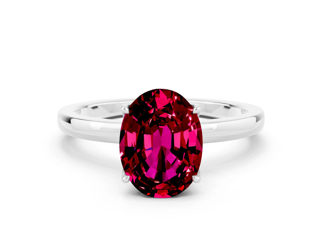 Platinum Oval Cut Garnet Solitaire Ring with Thin Band and Prong Setting_42