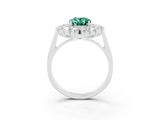 Platinum Oval Cut Green Sapphire Floral Double Halo Engagement Ring with Prong Setting_153