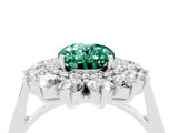 Platinum Oval Cut Green Sapphire Floral Double Halo Engagement Ring with Prong Setting_154