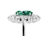 Platinum Oval Cut Green Sapphire Floral Double Halo Engagement Ring with Prong Setting_155
