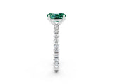 Platinum Oval Cut Green Sapphire Pavé Solitaire Ring with Round Band and Prong Setting_44