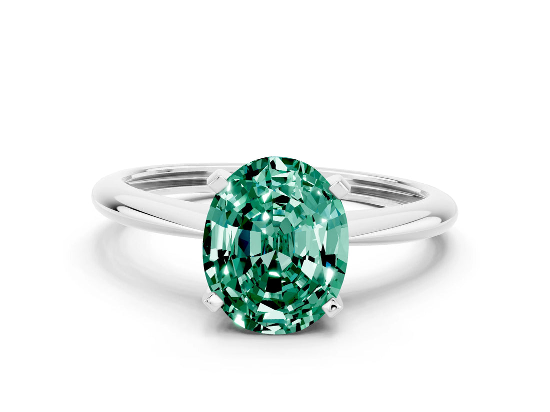 Platinum Oval Cut Green Sapphire Solitaire Engagement Ring with Classic Band and Four-Prong Setting_12