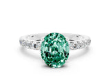 Platinum Oval Cut Green Sapphire Solitaire Ring with Round  Pavé Band and Four-Prong Setting_24