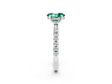 Platinum Oval Cut Green Sapphire Solitaire Ring with Round  Pavé Band and Four-Prong Setting_26