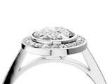 Platinum Oval Cut Halo Bezel Diamond Pave Band Ring_17
