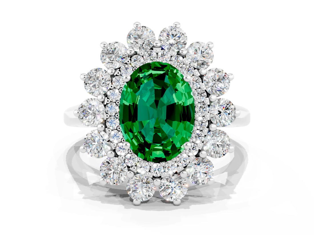 Platinum Oval Cut Halo Cluster Diamond Ring with Pave Band and Four-Prong Setting_6