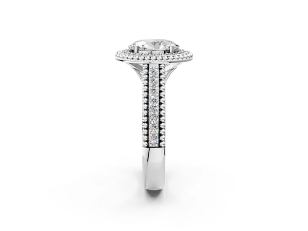 Platinum Oval Beaded Halo Engagement Ring Setting with Pave