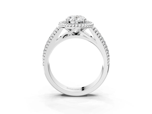 Platinum Oval Beaded Halo Engagement Ring Setting with Pave