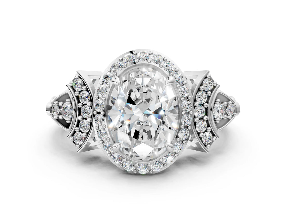 Platinum Oval Cut Halo Diamond Split Shank Engagement Ring with Four-Prong Setting_13