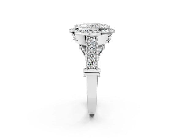 Platinum Oval Vintage Bezel Halo Engagement Ring Setting