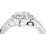 Platinum Oval Cut Halo Diamond Split Shank Ring with Prong Setting_11