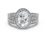 Platinum Oval Cut Halo Diamond Split Shank Ring with Prong Setting_7