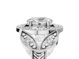 Platinum Oval Cut Halo Milgrain Diamond Engagement Ring with Leaf Band and Four-Prong Setting_12