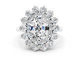 Platinum Oval Cut Moissanite Floral Double Halo Engagement Ring with Prong Setting_132