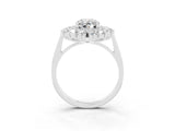 Platinum Oval Cut Moissanite Floral Double Halo Engagement Ring with Prong Setting_135