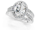 Platinum Oval Cut Moissanite Halo Ring with Round Split Shank and Prong Setting_67