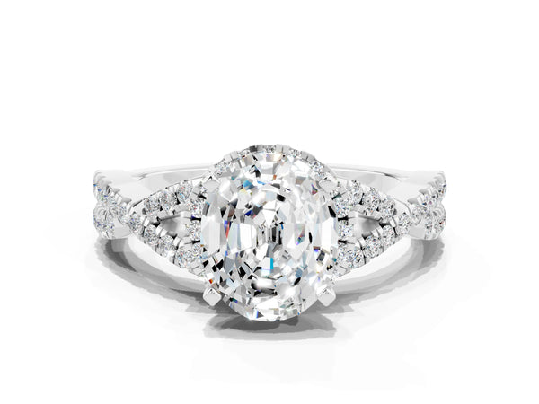 Platinum Oval Cut Moissanite  Halo Twist Band Solitaire Prong Setting Ring