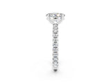 Platinum Oval Cut Moissanite Pavé Solitaire Ring with Round Band and Prong Setting_44