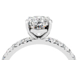 Platinum Oval Cut Moissanite Pavé Solitaire Ring with Round Band and Prong Setting_46