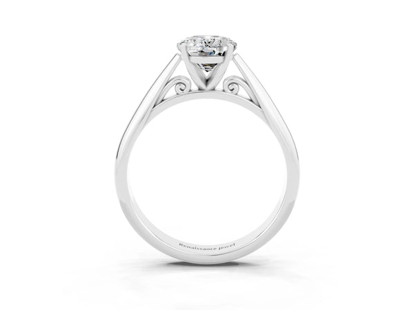 Platinum Oval Moissanite Solitaire Cathedral Engagement Ring with Arched Shoulders