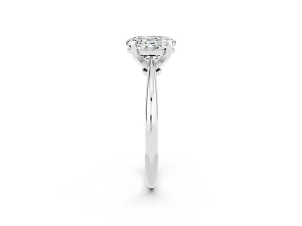 Platinum Oval Cut Moissanite Solitaire Engagement Ring with Classic Band and Four-Prong Setting