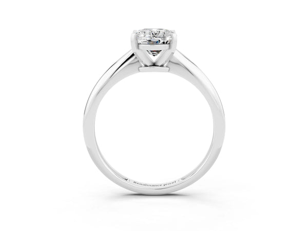 Platinum Oval Cut Moissanite Solitaire Engagement Ring with Classic Band and Four-Prong Setting