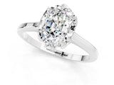 Platinum Oval Cut Moissanite Solitaire Ring with Flower Prong Setting and Classic Band_1