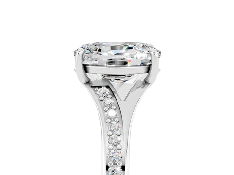 Platinum Oval Cut Moissanite Solitaire Ring with Pavé Band and Prong Setting_17