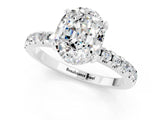 Platinum Oval Cut Moissanite Solitaire Ring with Round  Pavé Band and Four-Prong Setting_25
