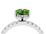 Platinum Oval Cut Peridot Solitaire Ring with Round  Pavé Band and Four-Prong Setting_28
