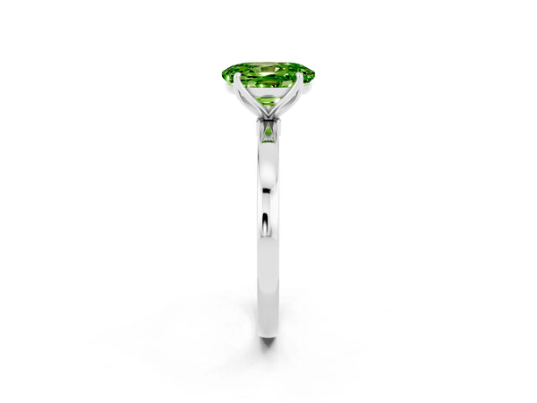 Platinum Oval Cut Peridot Solitaire Ring with Thin Band and Prong Setting