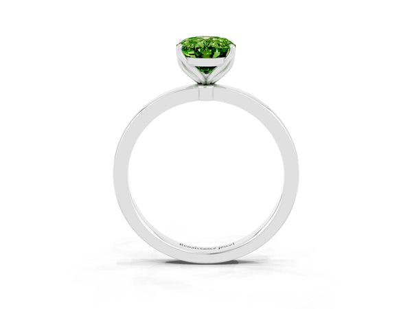 Platinum Oval Cut Peridot Solitaire Ring with Thin Band and Prong Setting