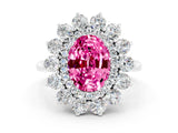 Platinum Oval Cut Pink Sapphire Floral Double Halo Engagement Ring with Prong Setting_138
