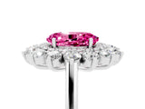 Platinum Oval Cut Pink Sapphire Floral Double Halo Engagement Ring with Prong Setting_143