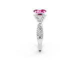 Platinum Oval Cut Pink Sapphire  Halo Twist Band Solitaire Prong Setting Ring_14