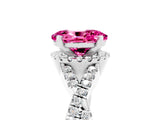 Platinum Oval Cut Pink Sapphire  Halo Twist Band Solitaire Prong Setting Ring_17