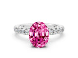 Platinum Oval Cut Pink Sapphire Pavé Solitaire Ring with Round Band and Prong Setting_42