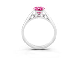 Platinum Oval Cut Pink Sapphire Solitaire Engagement Ring with Cathedral Setting and Four-Prong Mount_15
