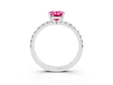 Platinum Oval Cut Pink Sapphire Solitaire Pavé Engagement Ring with Round Band and Prong Setting_105