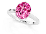 Platinum Oval Cut Pink Sapphire Solitaire Ring with Flower Prong Setting and Classic Band_1