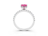 Platinum Oval Cut Pink Sapphire Solitaire Ring with Round  Pavé Band and Four-Prong Setting_27