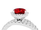 Platinum Oval Cut Ruby Halo Ring with Round Split Shank and Prong Setting_70