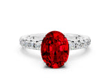 Platinum Oval Cut Ruby Pavé Solitaire Ring with Round Band and Prong Setting_42