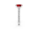 Platinum Oval Cut Ruby Pavé Solitaire Ring with Round Band and Prong Setting_44