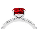 Platinum Oval Cut Ruby Pavé Solitaire Ring with Round Band and Prong Setting_46