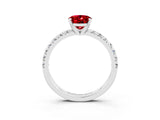 Platinum Oval Cut Ruby Solitaire Pavé Engagement Ring with Round Band and Prong Setting_99